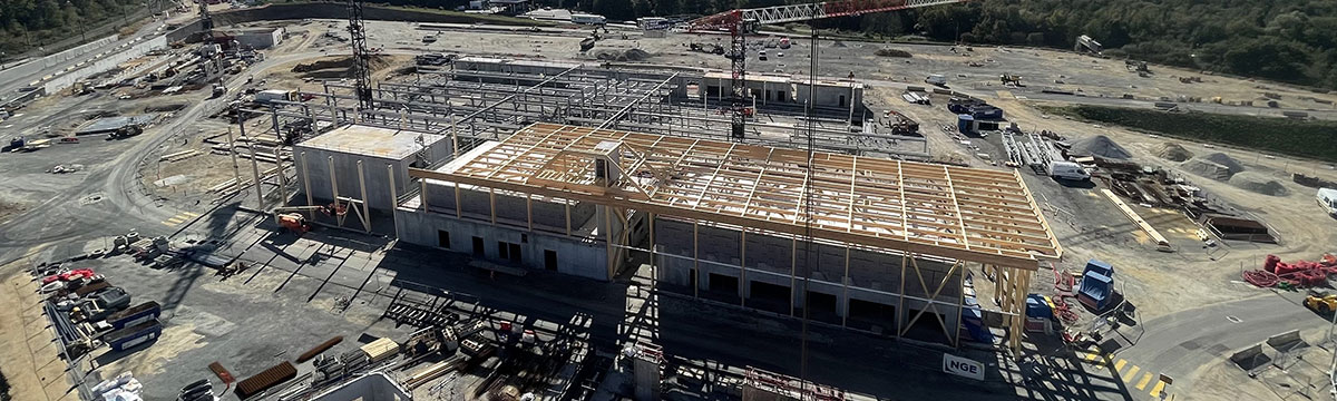 agence d'architecture DLW : projet de construction du futur cetex centre technique et d’exploitation tramway de la Semitan site de La Babinière à La Chapelle-sur-erdre, chantier en cours